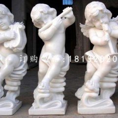 吹拉彈唱小天使石雕，漢白玉小天使