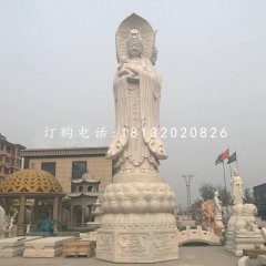 大型三面觀音石雕，漢白玉佛像