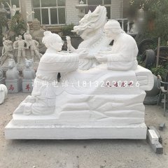 耿桔跪母石雕，漢白玉古代人物