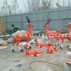 梅花鹿群雕塑，玻璃鋼公園動物雕塑
