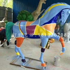 玻璃鋼彩繪馬雕塑，公園動(dòng)物雕塑