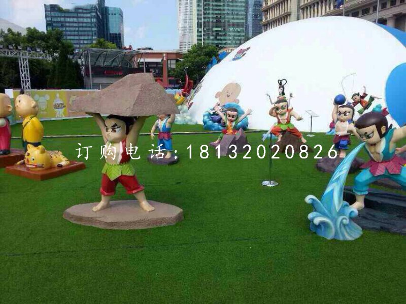 七個(gè)葫蘆娃雕塑，玻璃鋼卡通人物