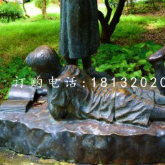 小孩趴著看書雕塑，公園景觀銅雕