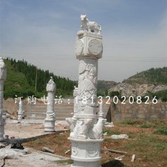 十二生肖柱石雕，漢白玉柱子