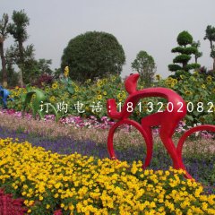 抽象人物騎車(chē)子雕塑，不銹鋼景觀雕塑