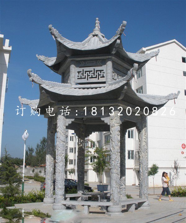 六角涼亭，青石雙層涼亭