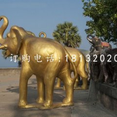 玻璃鋼金色大象，廣場(chǎng)動(dòng)物雕塑