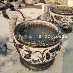 青石仿古石缸，別墅流水?dāng)[件