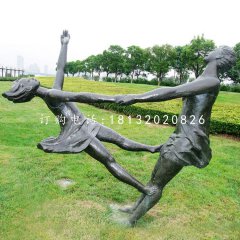 手拉手跳舞的女孩銅雕，公園人物銅雕