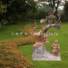 松鶴延年石雕，晚霞紅景觀石雕