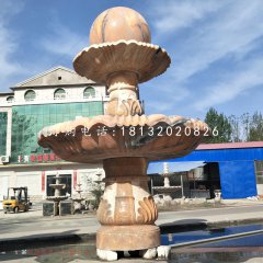 晚霞紅風水球噴泉，雙層風水球雕塑