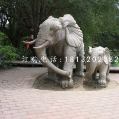 母子大象雕塑，公園石雕動物
