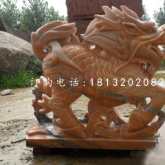古代神獸石雕，晚霞紅麒麟雕塑