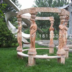 西方人物石涼亭，晚霞紅歐式?jīng)鐾? width=