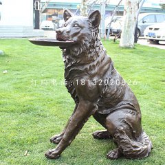 接飛盤的狗銅雕，公園小品銅雕