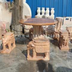 晚霞紅桌椅，象桌象凳石雕