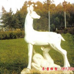 母子鹿石雕，漢白玉動(dòng)物雕塑