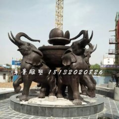 大象銅雕，公園大象噴泉雕塑