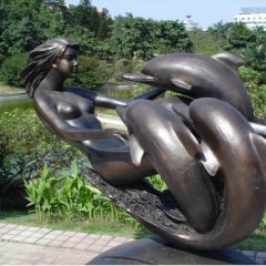公園景觀銅雕，美女與海豚銅雕
