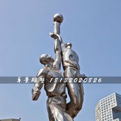 打籃球雕塑，不銹鋼運(yùn)動雕塑