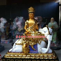 玻璃鋼普賢菩薩雕塑，玻璃鋼貼金雕塑