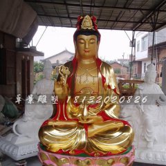 坐式觀音雕塑，玻璃鋼貼金彩繪觀音